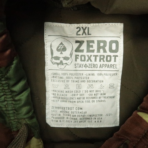 Zero Foxtrot Jacket Mens XXL Green Brown Woodland Camo Pullover Pockets Quilted - Picture 3 of 8
